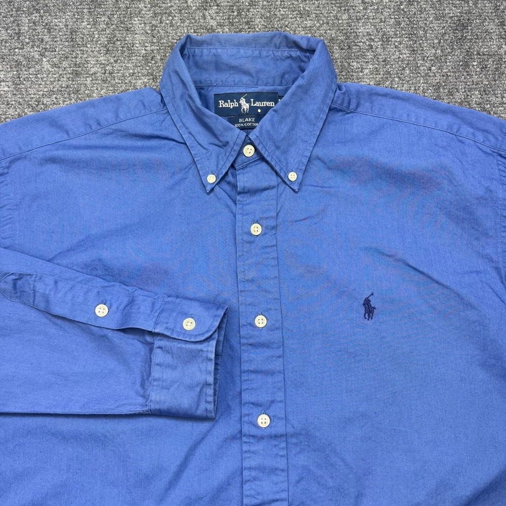 Vtg Ralph Lauren Blake Shirt Men Medium Blue Cotton Button Down Long Sleeve Pony